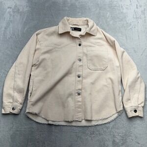 ZARA Corduroy Button Up Shirt Jacket Cream Beige 90s Shacket Size XS